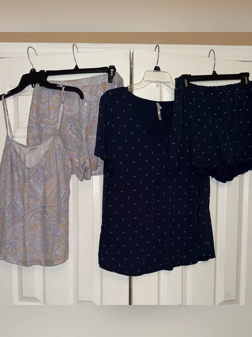 Soma XL Cool Nights Pajama Sets Navy Diamond & Purple Paisley